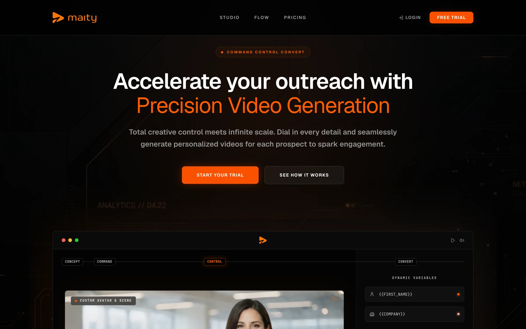 Maity's landing page: precision video generation