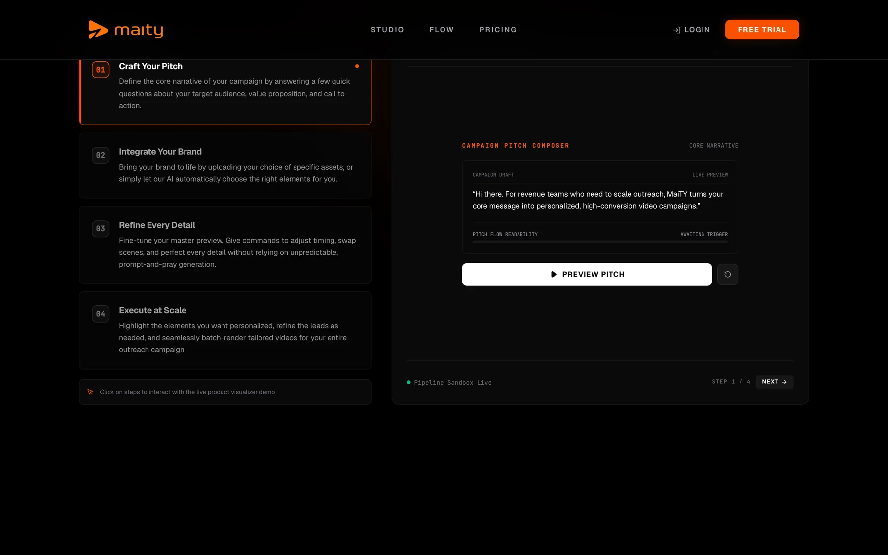 The Maity outreach workflow and product visualiser